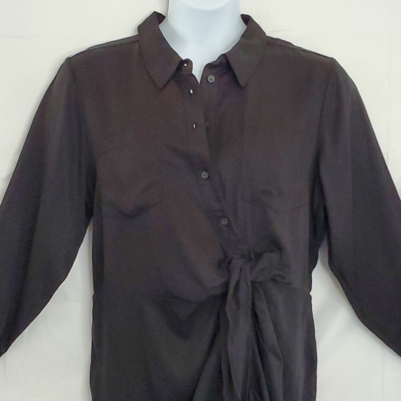 Asymmetric Tencel Shirt Dress with Pockets Size 20W Cinched Tie Front Office NEW - Picture 4 of 15